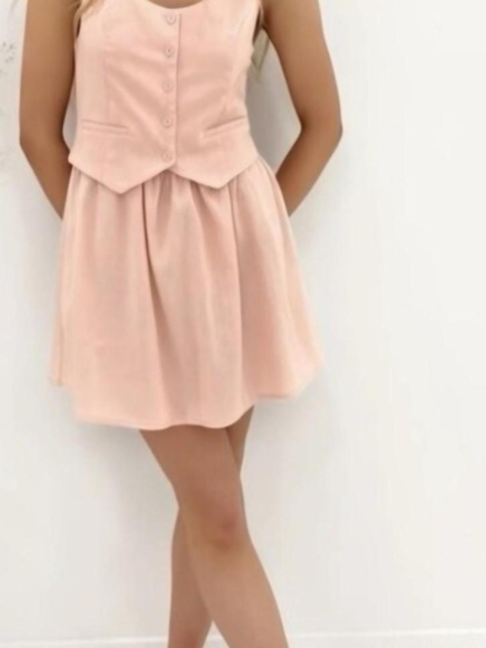 Paper heart blush pink linen vest dress size L new without tags mini dress